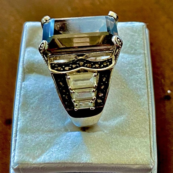 Signed Sterling Silver 925 Vintage Smoky Quartz Ring Size 7 - Picture 2 of 6